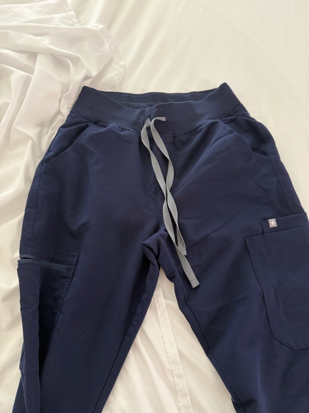 FIGS Navy Blue Technical Pants with Gray Drawstring